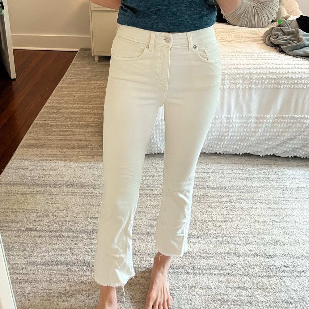 Zara High-Rise Straight Leg Cream Jeans